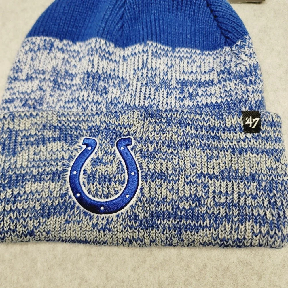 47 Brand Indianapolis Colts‎ Logo NFL Beanie Cuffed Knit Blue White Hat Cap Pom